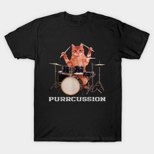 Purrcussion - Funny Cat Drummer On Drum Set Percussion Pun T-Shirt